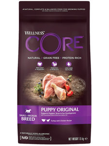 Корм Wellness CORE Puppy Original для щенков средних и малых пород, индейка с курицей, 1.5 кг